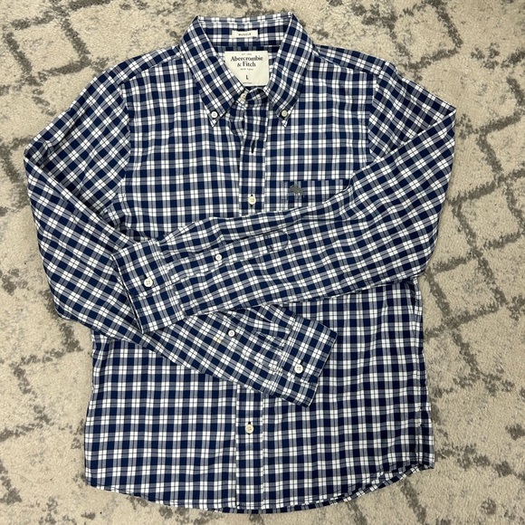 Abercrombie & Fitch Men’s Blue and White Plaid Button Down Muscle Shirt L - Picture 1 of 5